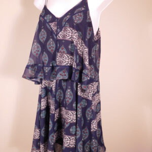 N/NICHOLAS Women's Blue Print V- Neck Spaghetti Strap Teired Dress Sz 4