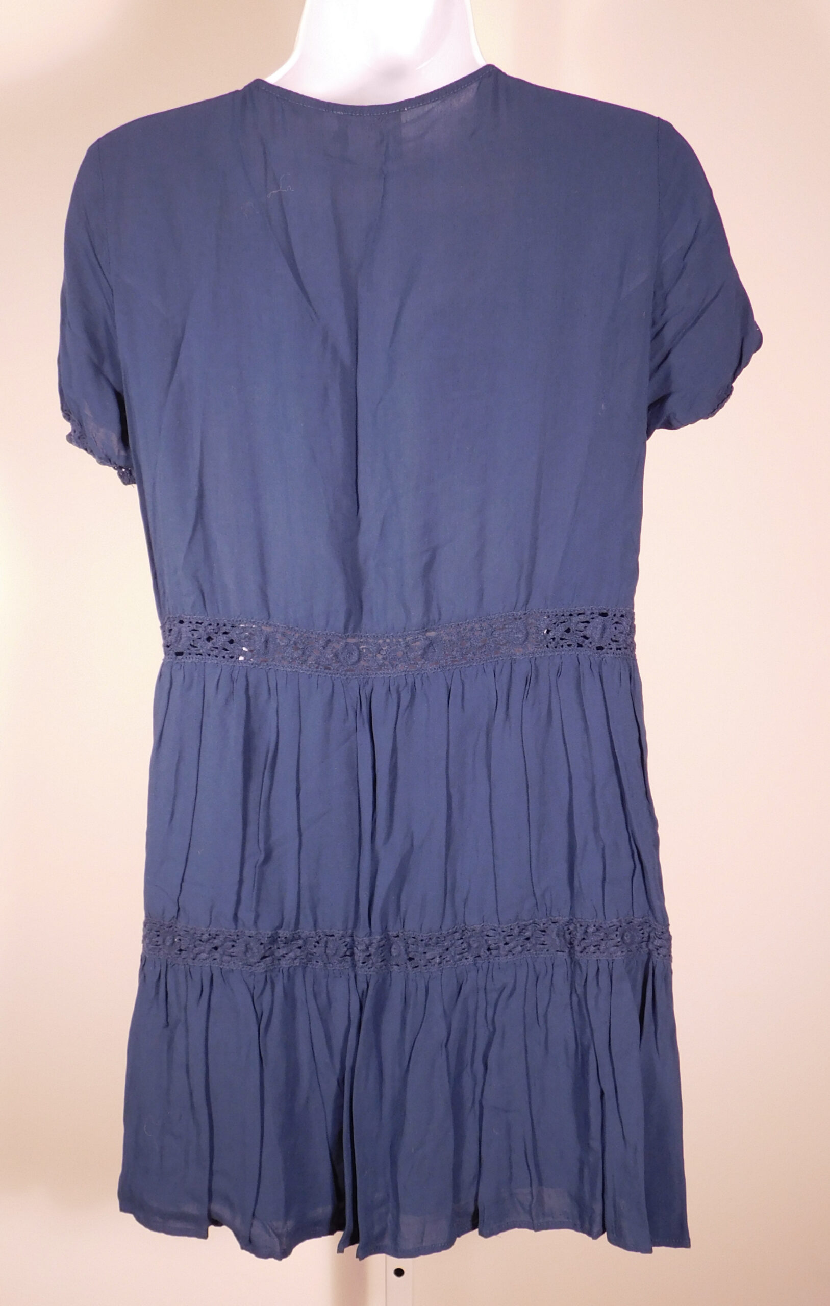 ALICE & UO BY URBAN OUTFITTERS Women's Teal Crochet Contrast Short Sleeve Baby Doll Dress Sz M - Image 5