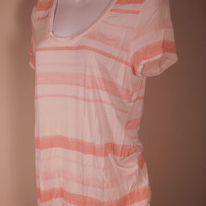 PURE + GOOD BY ANTHROPOLOGIE Women's White Pink Striped Scoop Neck Short Sleeved T-Shirt Blouse Sz S