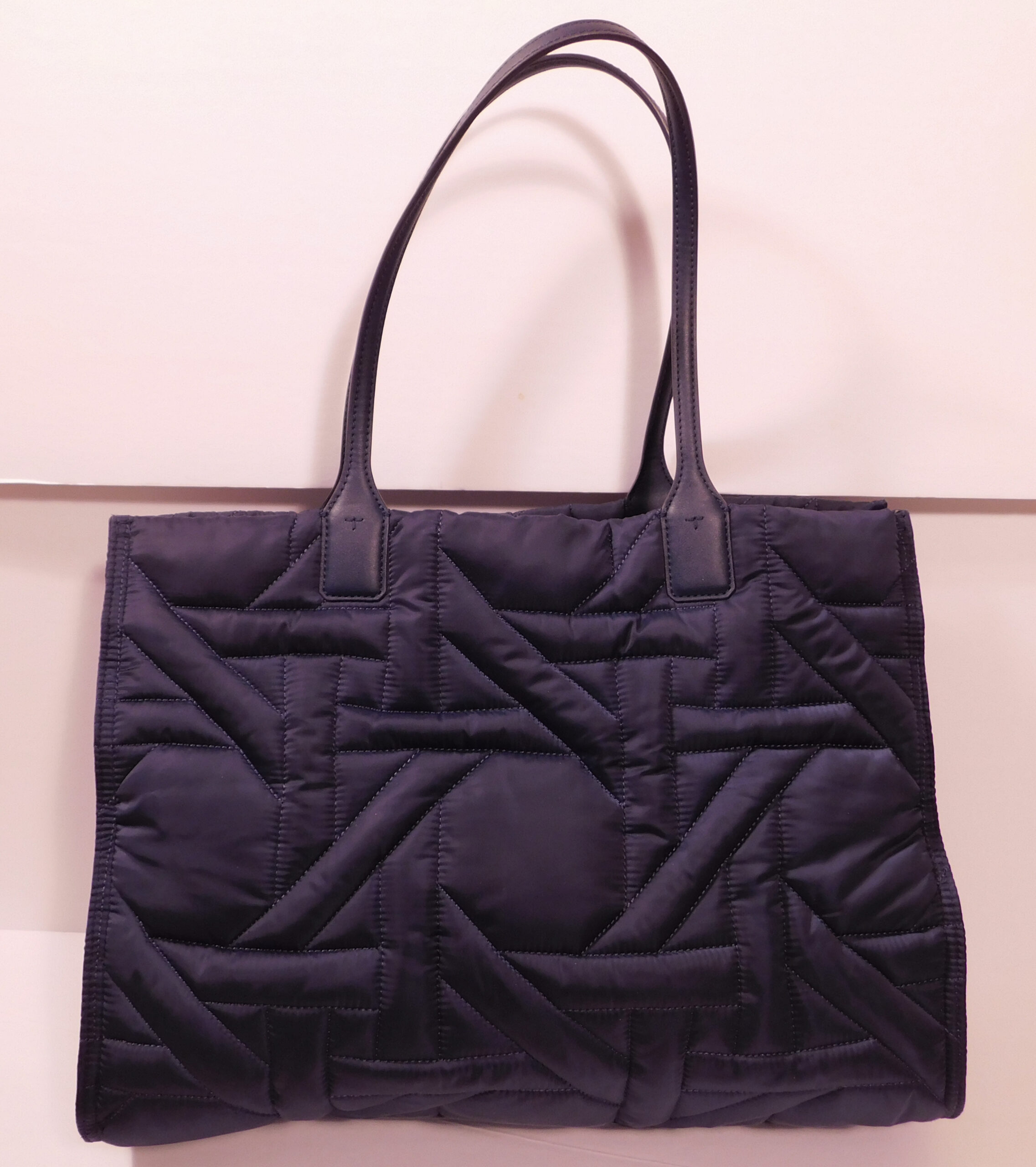 TORY BURCH Navy Blue Quilted Nylon Large Tote Handbag - Image 3