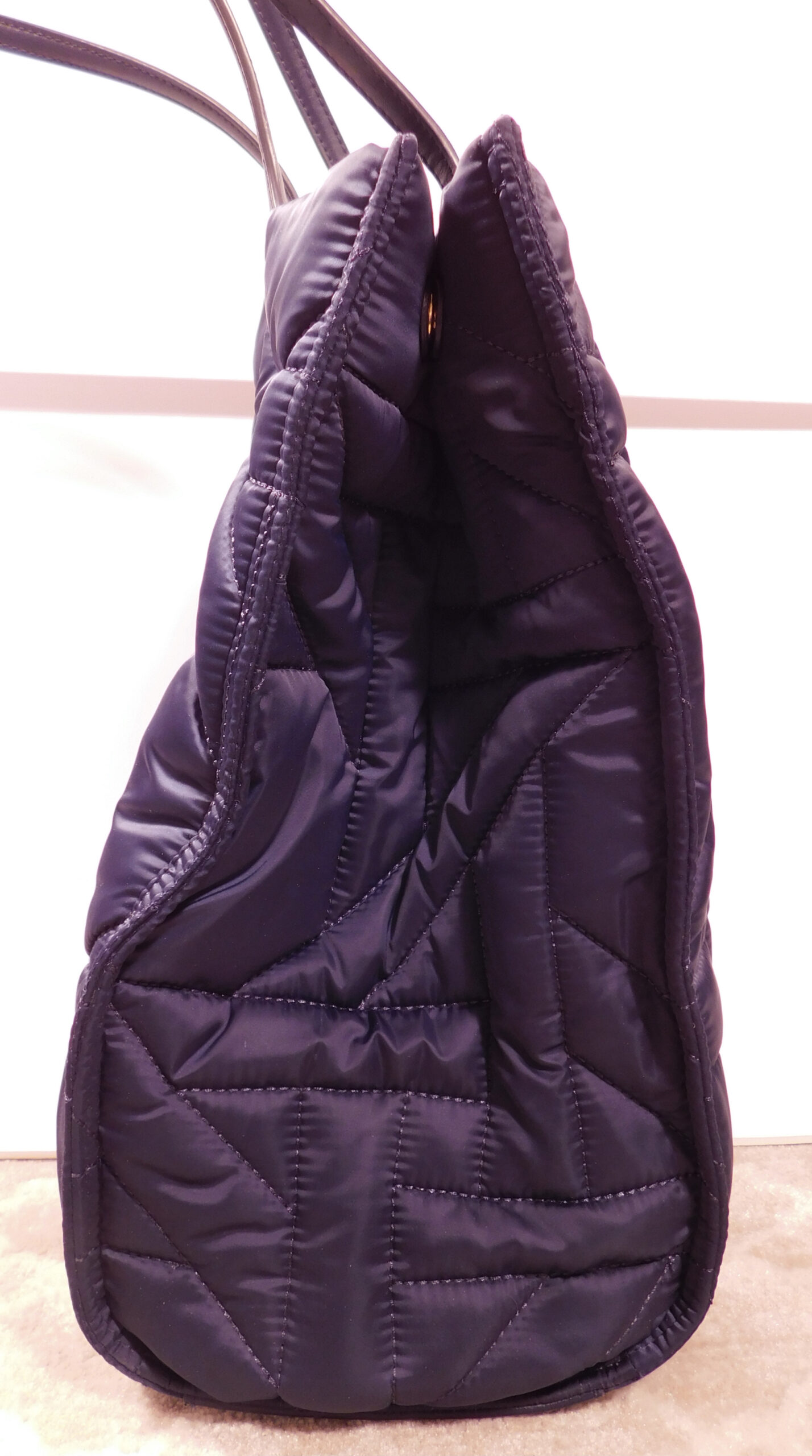 TORY BURCH Navy Blue Quilted Nylon Large Tote Handbag - Image 4