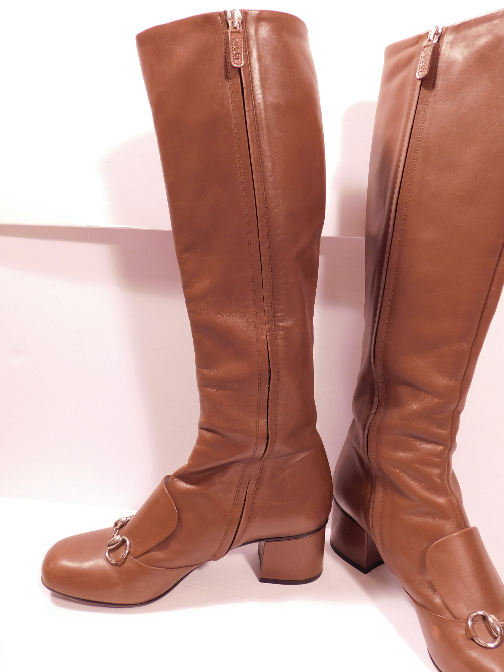 GUCCI Women's Nut Brown Twiggy Calf Side Zip Boot Sz 39 - Image 5