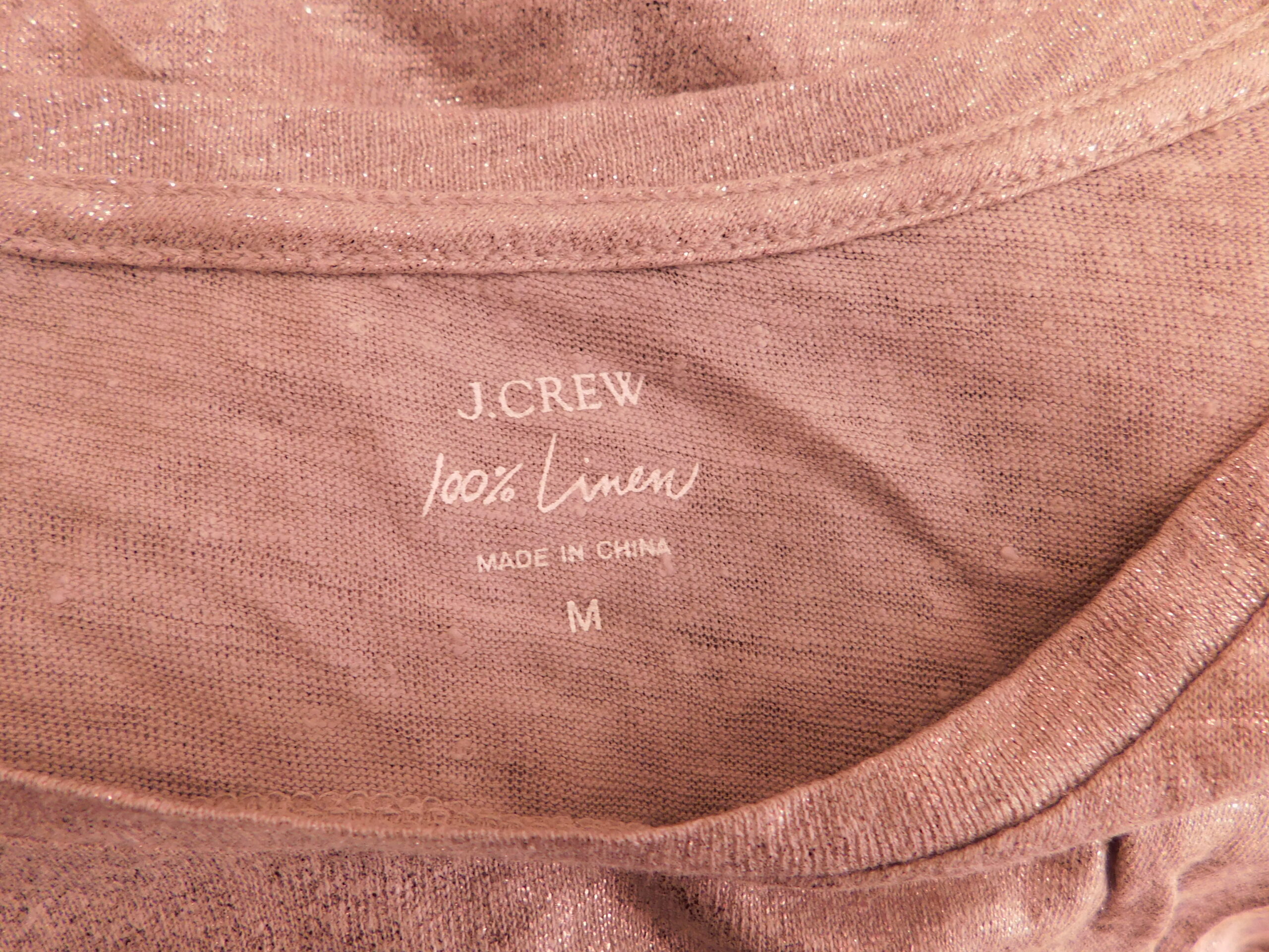J CREW Women's Silver Metallic Linen Knit Short Sleeved Scoop Neck Boxy T - Shirt Sz M - Image 6
