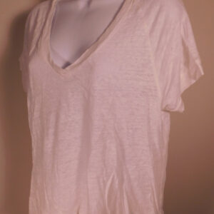 MADEWELL Women's White Linen Knit Short Sleeved V-Neck Boxy T - Shirt Sz S