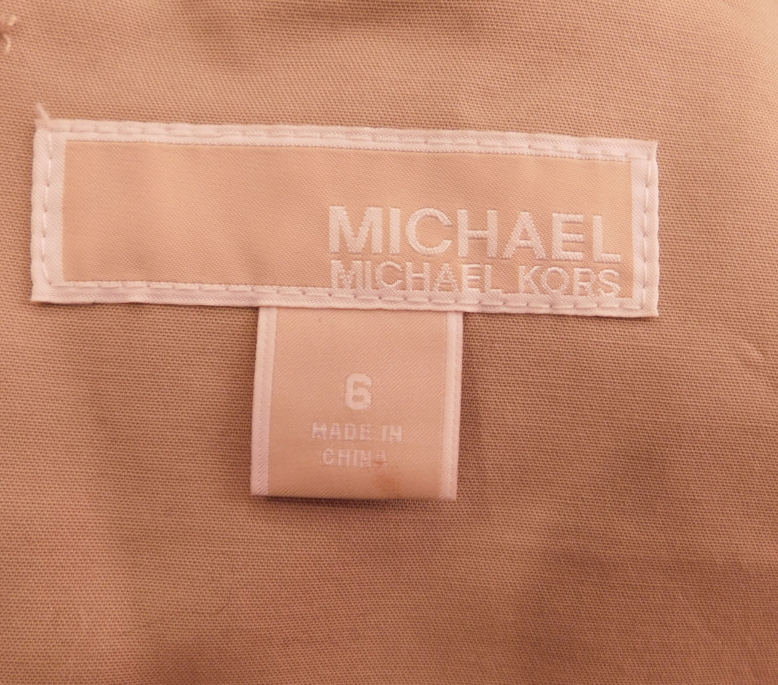 MICHAEL MICHAEL KORS Women's Tan Cotton Scoop Neck Sleeveless Sheath Dress Sz 6 - Image 5