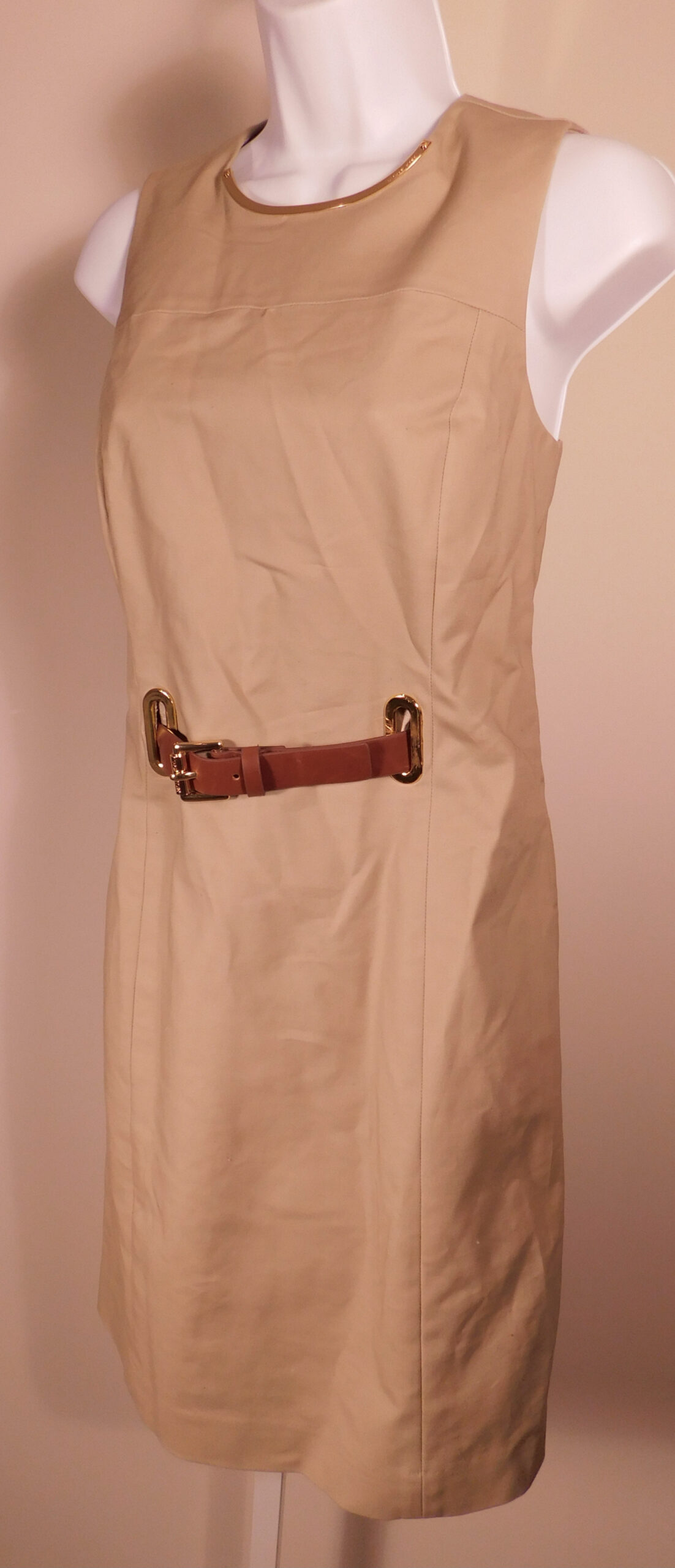 MICHAEL MICHAEL KORS Women's Tan Cotton Scoop Neck Sleeveless Sheath Dress Sz 6