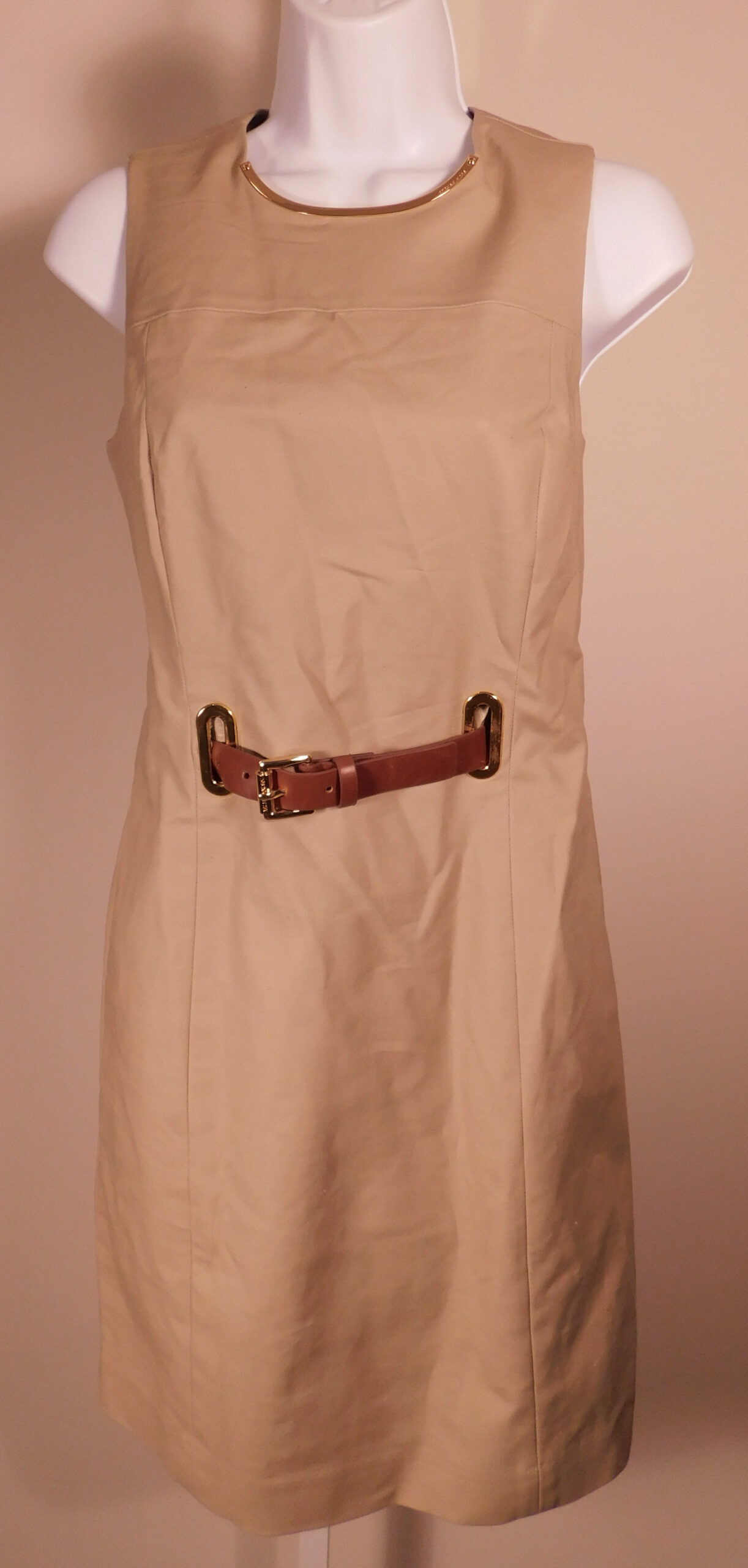 MICHAEL MICHAEL KORS Women's Tan Cotton Scoop Neck Sleeveless Sheath Dress Sz 6 - Image 3