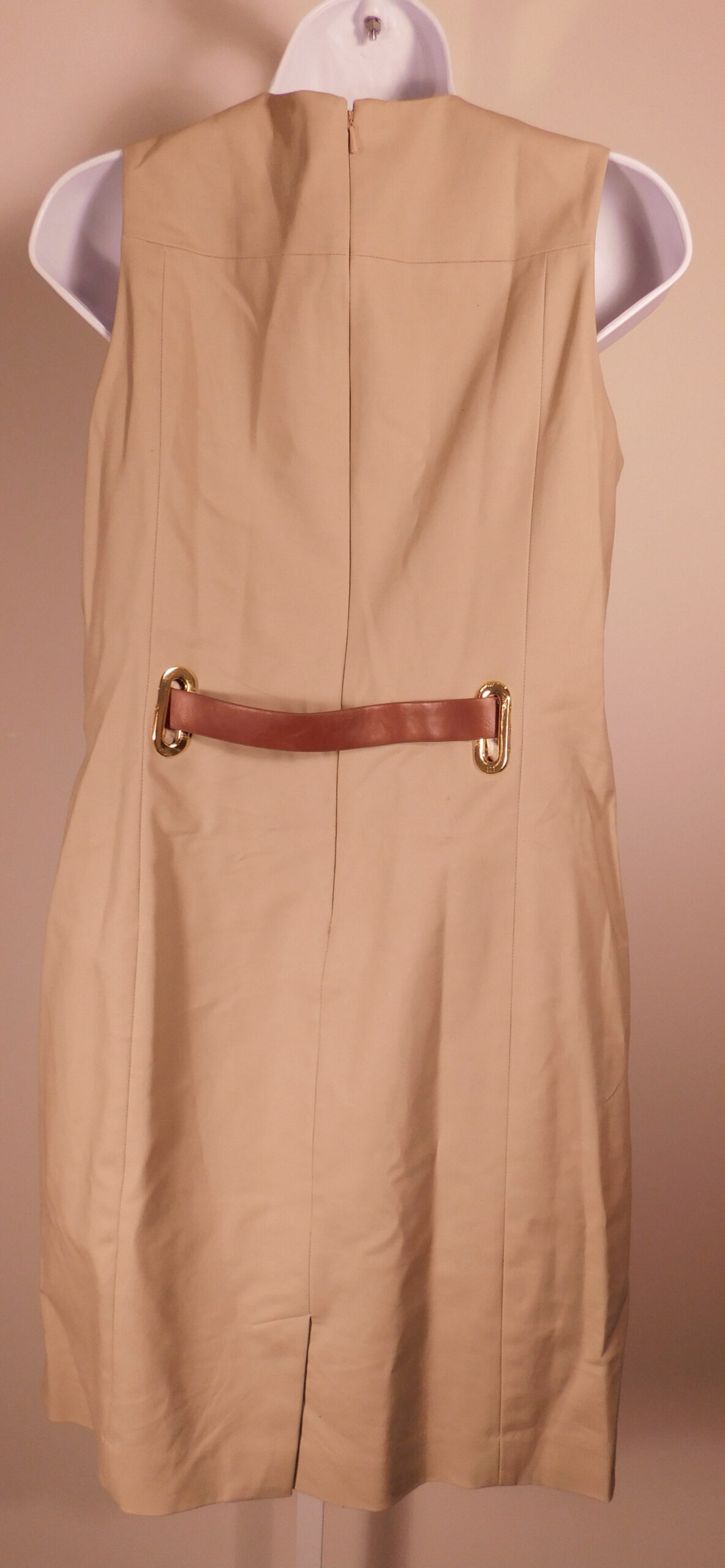 MICHAEL MICHAEL KORS Women's Tan Cotton Scoop Neck Sleeveless Sheath Dress Sz 6 - Image 4