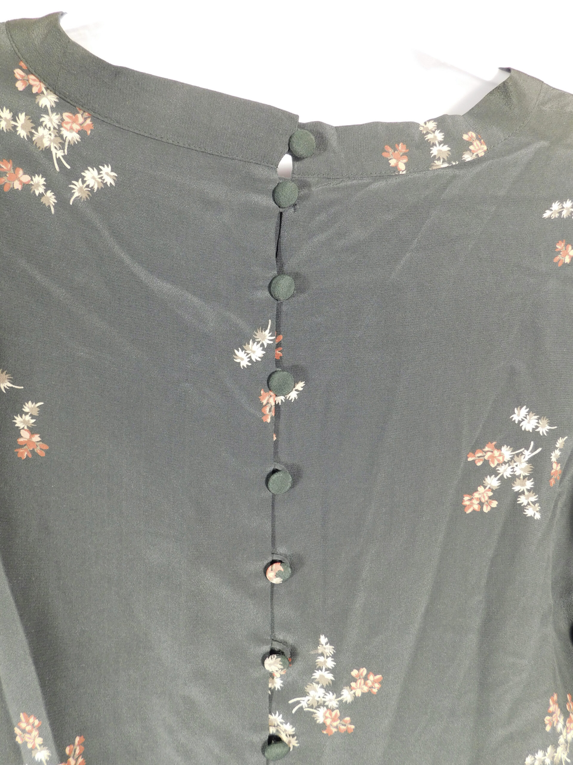 MADEWELL Women's Green Floral Long Sleeve Silk Drop Waist Dress Sz L - Image 6