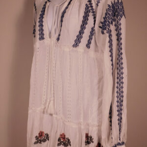 FREE PEOPLE Women's White Gauze Embroidered V-Neck Long Sleeve Dress Sz S