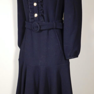 ME+EM Women's Navy Blue Textured Knit Ruffle Back Long Sleeve Dress Sz 4