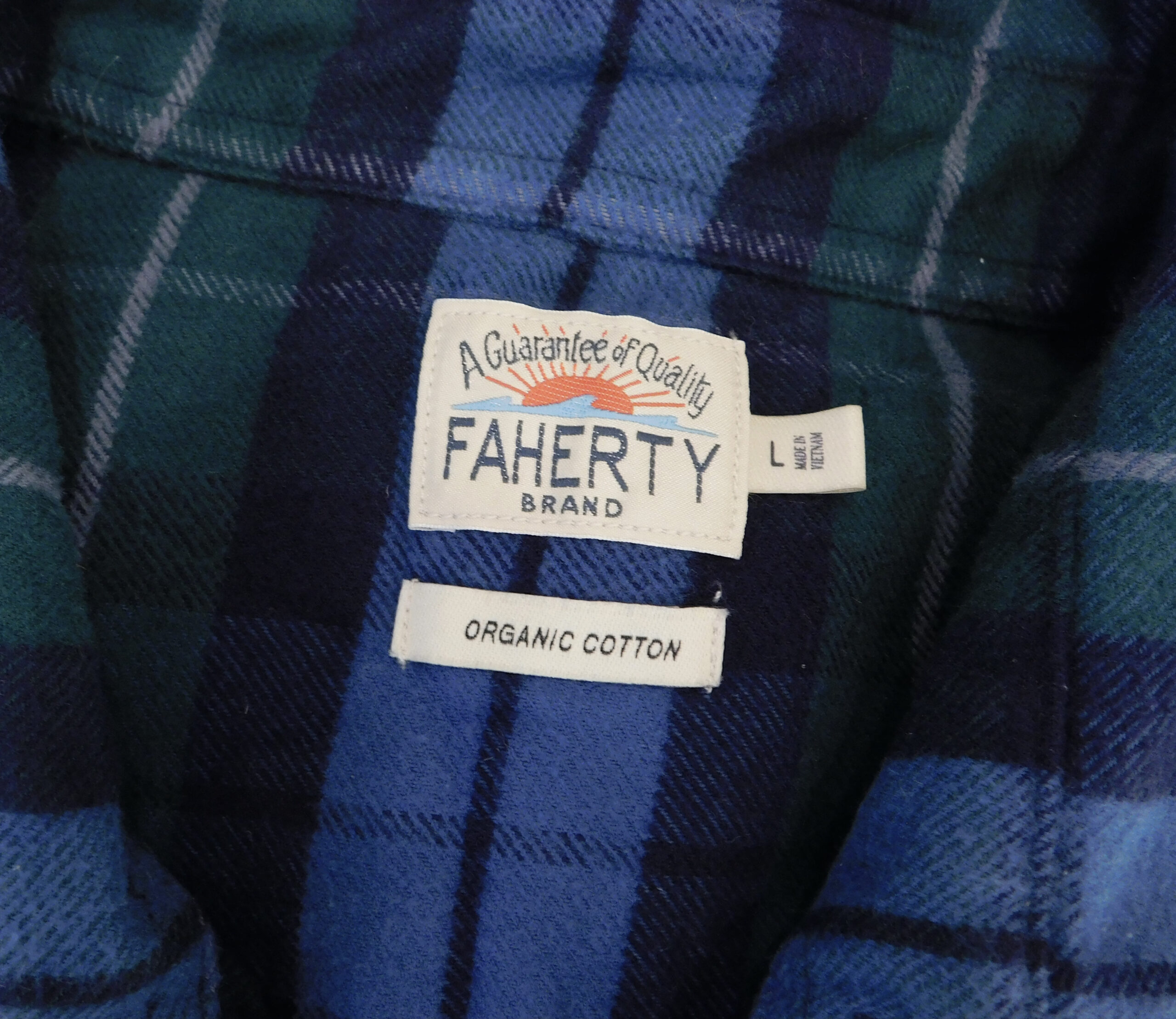 FAHERTY Men's Blue, Green Plaid Long Sleeve Cotton Flannel Button Front Shirt Sz L ($168) - Image 5