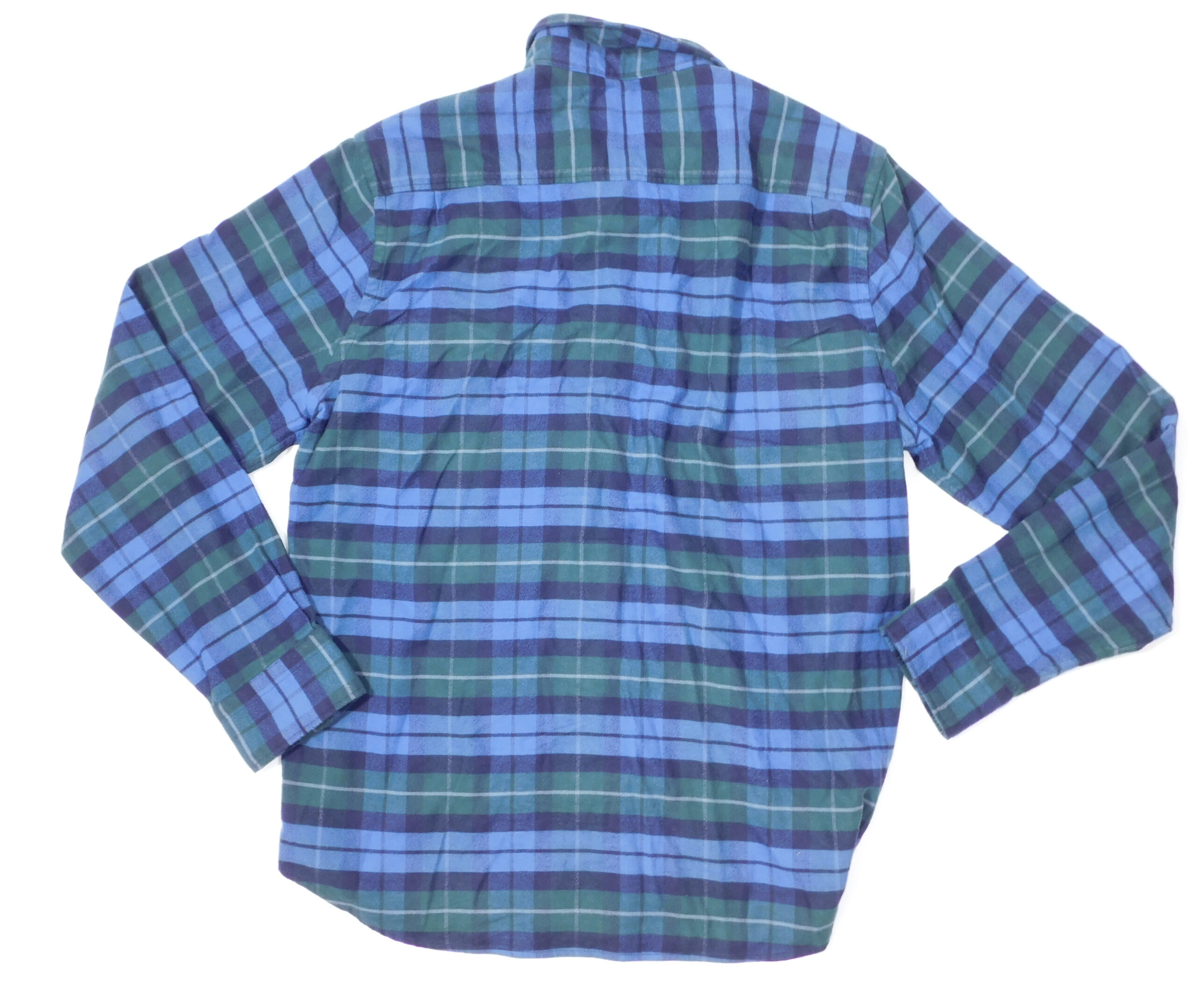FAHERTY Men's Blue, Green Plaid Long Sleeve Cotton Flannel Button Front Shirt Sz L ($168) - Image 4
