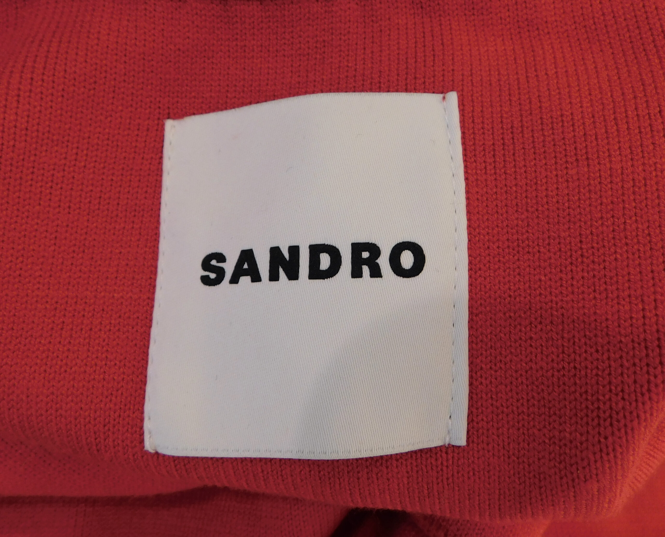 SANDRO Women's Red Contrast Black Collar Button Front Wool Blend Cardigan Sweater Sz 1 - Image 6