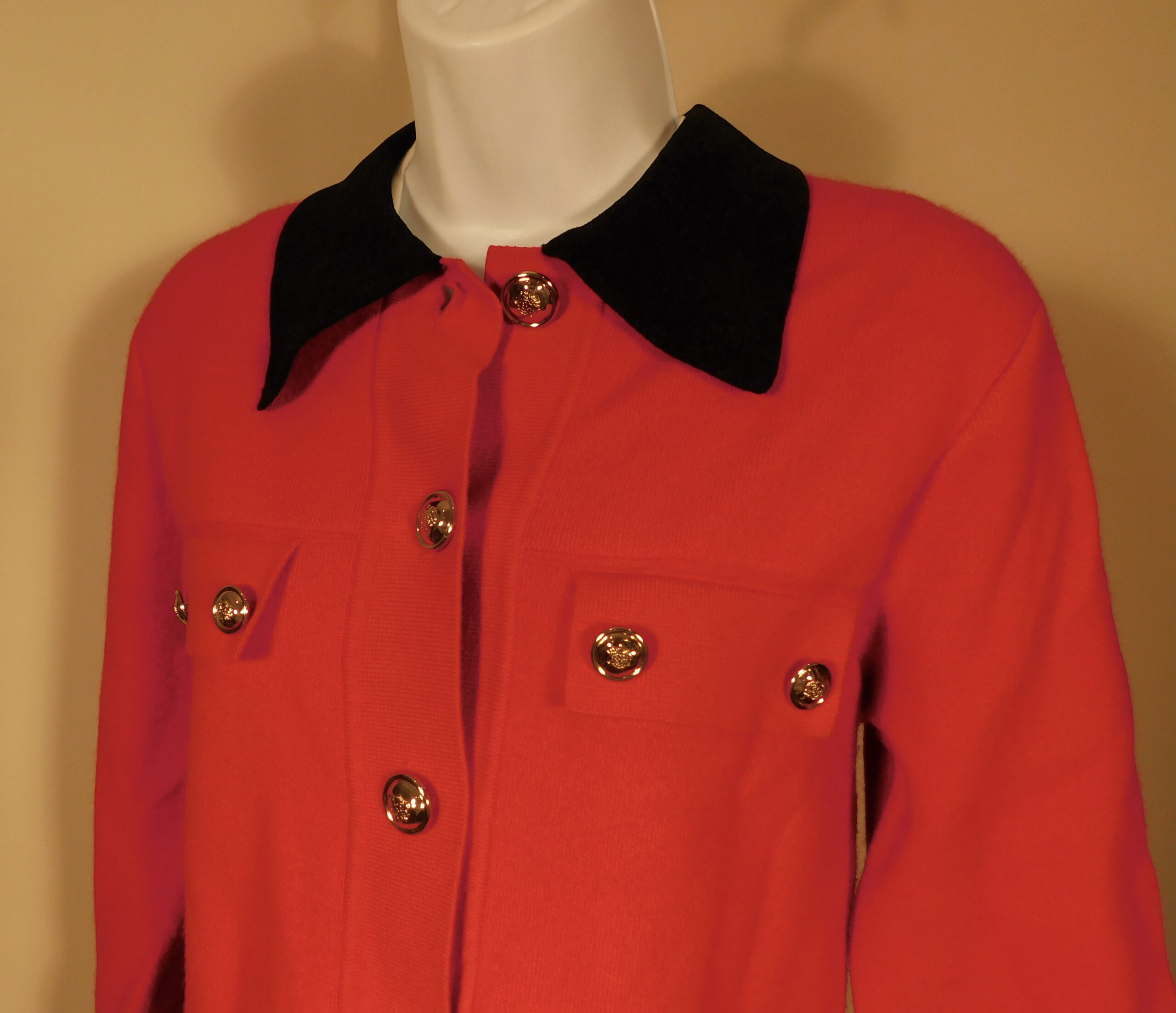 SANDRO Women's Red Contrast Black Collar Button Front Wool Blend Cardigan Sweater Sz 1 - Image 3