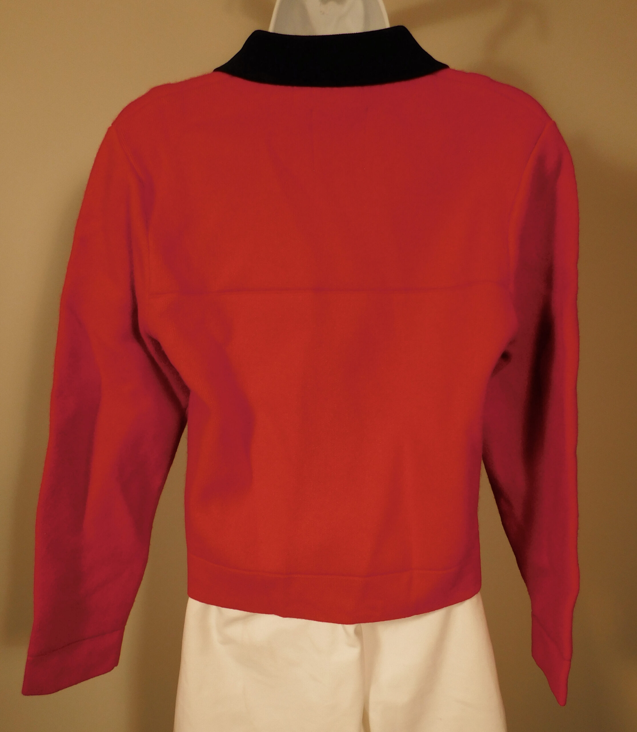 SANDRO Women's Red Contrast Black Collar Button Front Wool Blend Cardigan Sweater Sz 1 - Image 5