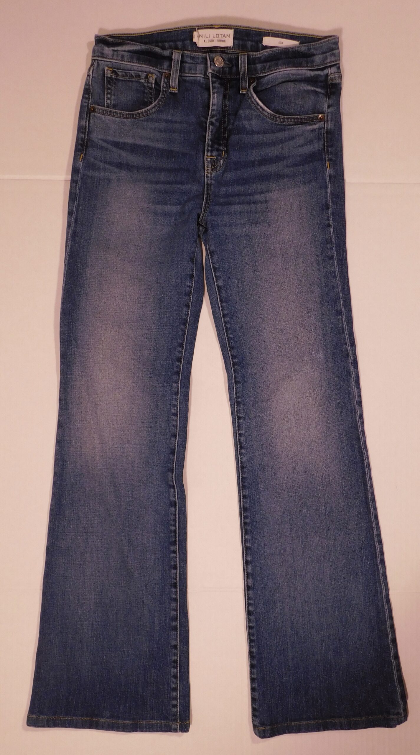 NILI LOTAN Women's Classic Wash 5 Pocket Mid-Rise Flare Cotton Stretch Celia Jean Sz 26 ($395) - Image 3
