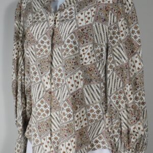 VERONICA BEARD Women's Gold Green Brown Print Button Front Long Sleeve Silk Stretch Blouse Sz 4 ($380)
