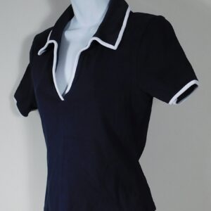 VERONICA BEARD Women's Navy Blue White Trim V-Neck Long Sleeve Cotton Stretch Knit Blouse Sz S ($298)