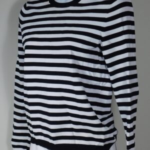 MICHAEL MICHAEL KORS Women's Navy Blue White Striped Stretch Knit Crewneck Cashmere Sweater Sz S ($199)