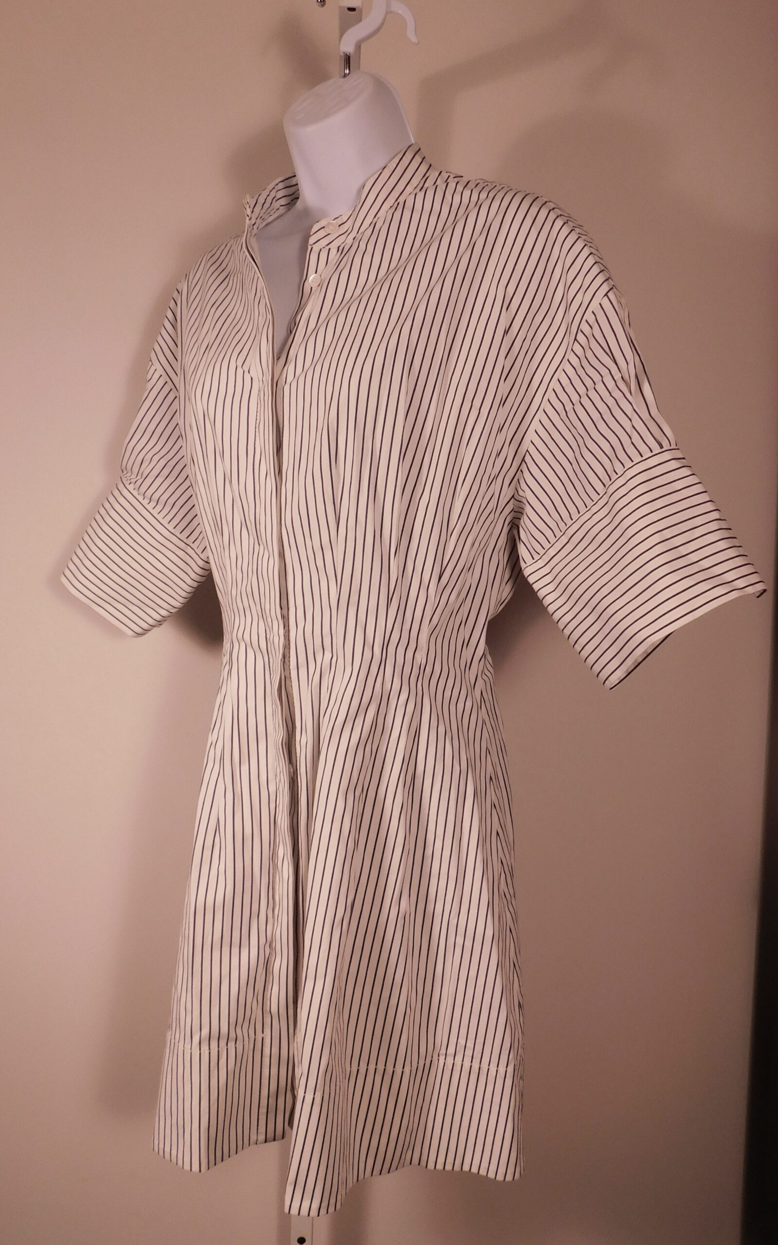 STAUD Women's Ivory Blue Micro Stripe Cotton Lorenza Mini Dress Sz M ($325)