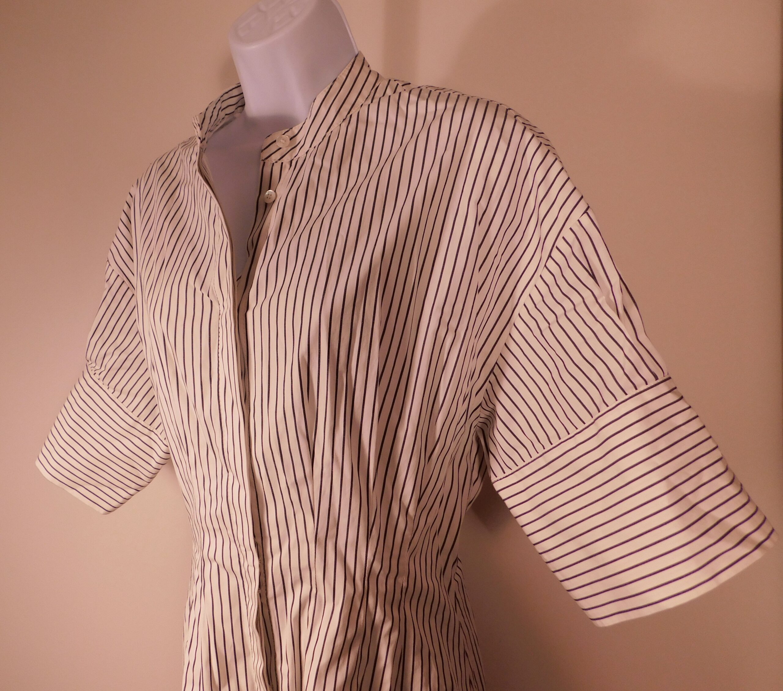STAUD Women's Ivory Blue Micro Stripe Cotton Lorenza Mini Dress Sz M ($325) - Image 3