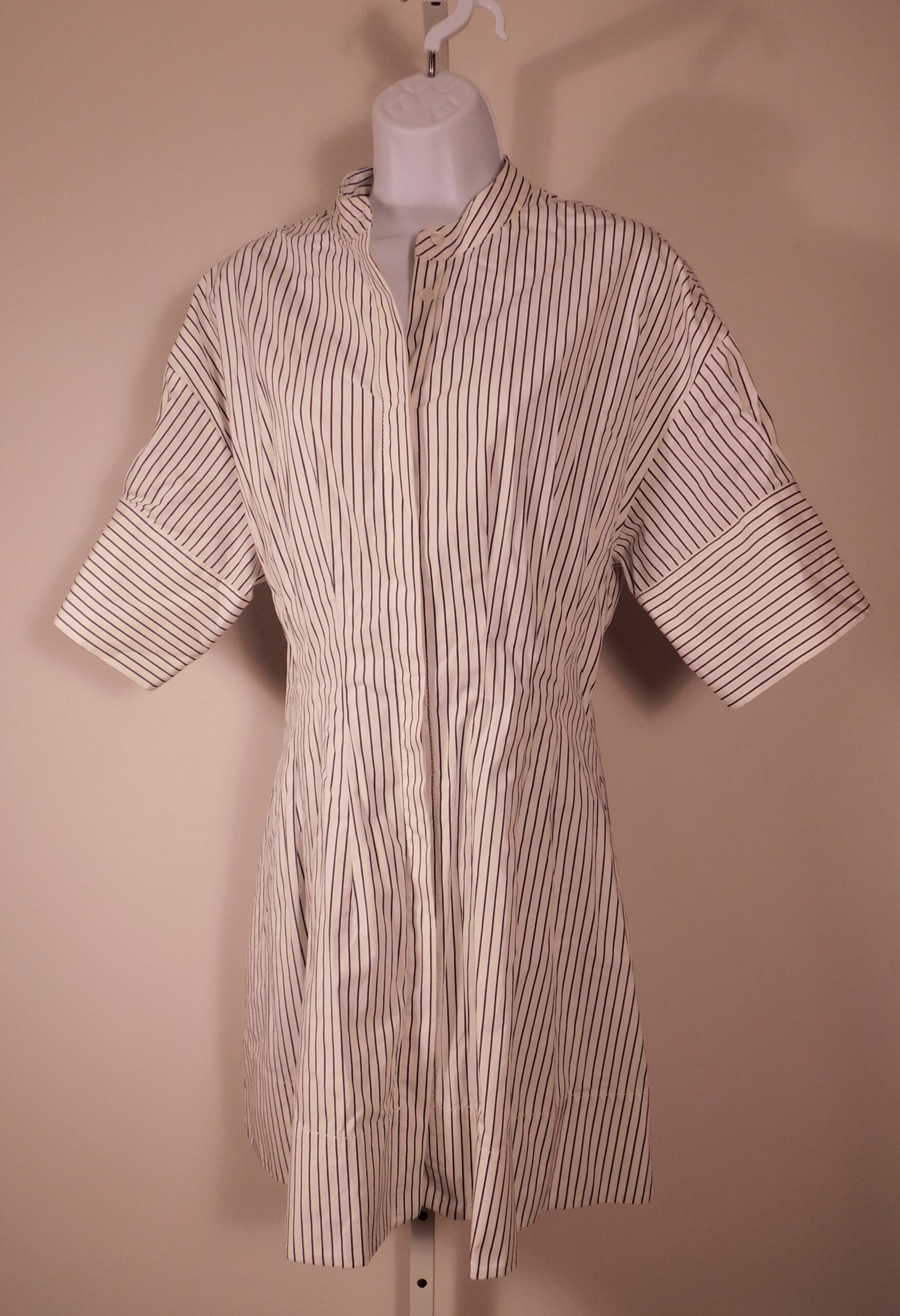 STAUD Women's Ivory Blue Micro Stripe Cotton Lorenza Mini Dress Sz M ($325) - Image 4