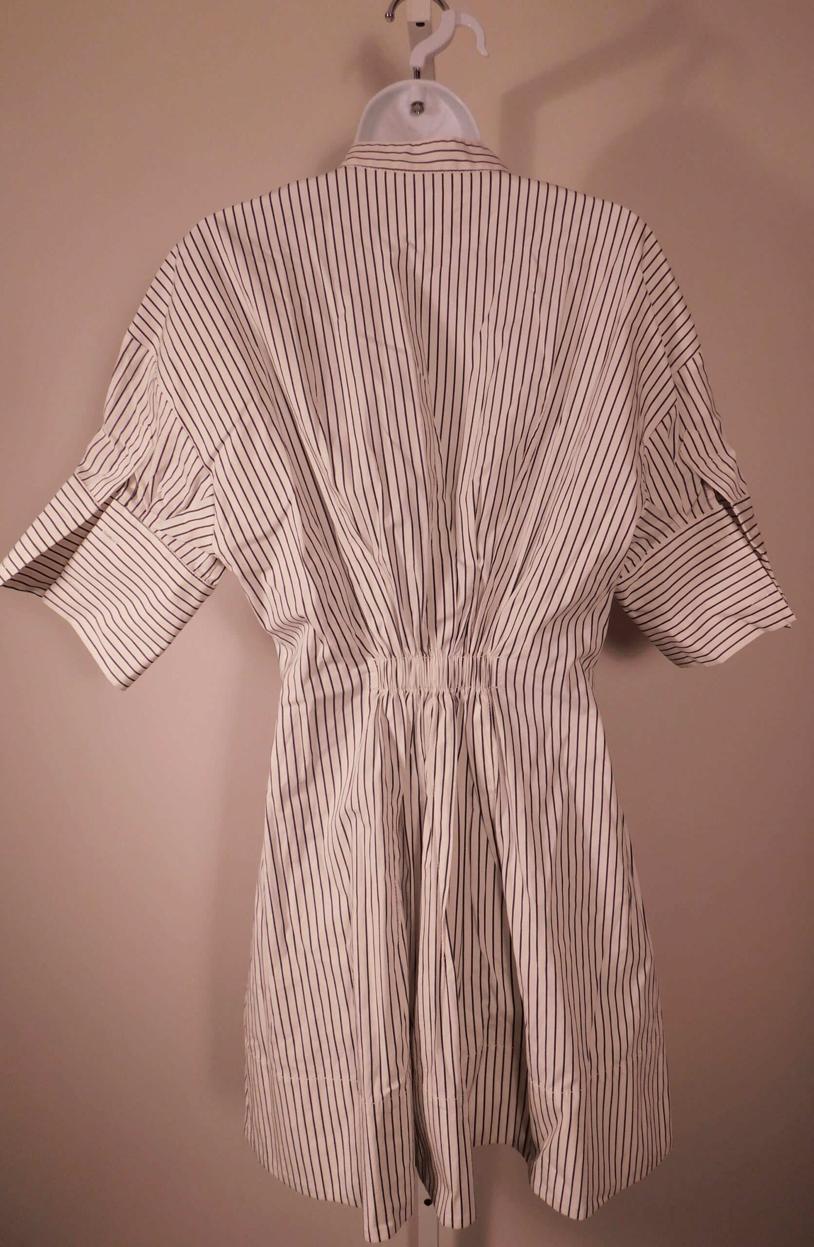 STAUD Women's Ivory Blue Micro Stripe Cotton Lorenza Mini Dress Sz M ($325) - Image 5