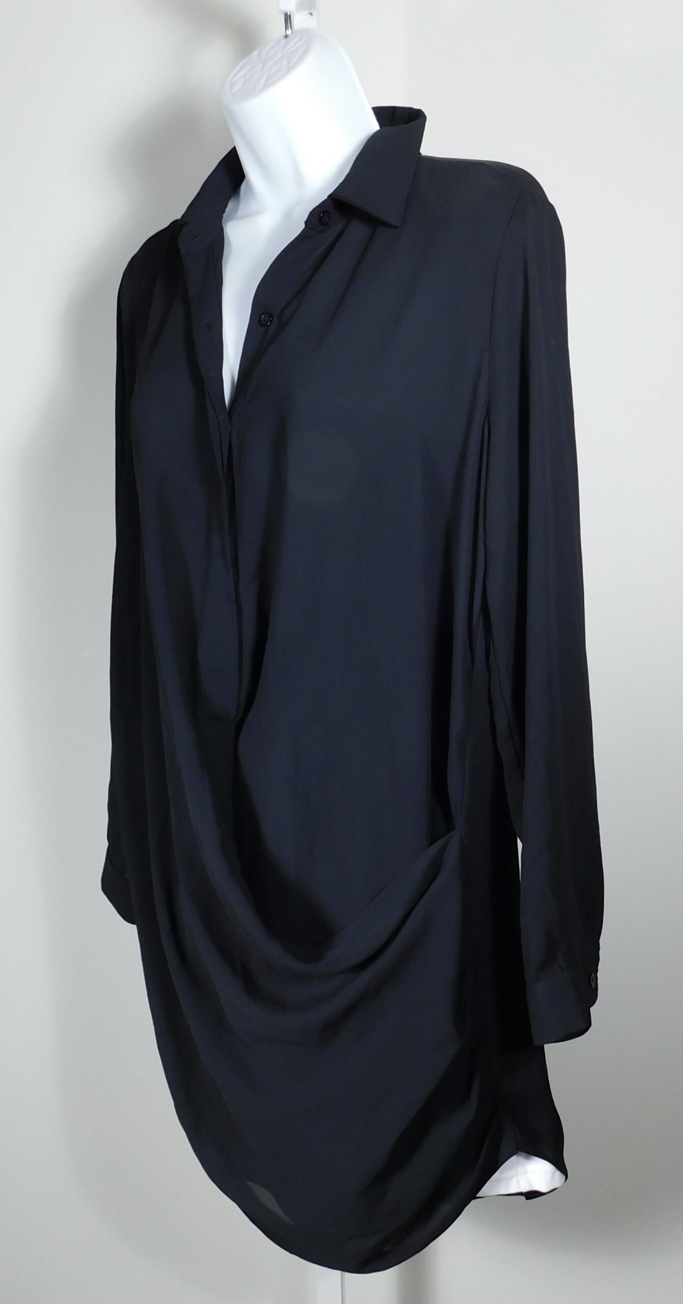 KRISS Women's Black Drape Button Front Mini Shift Dress Sz M ($216)