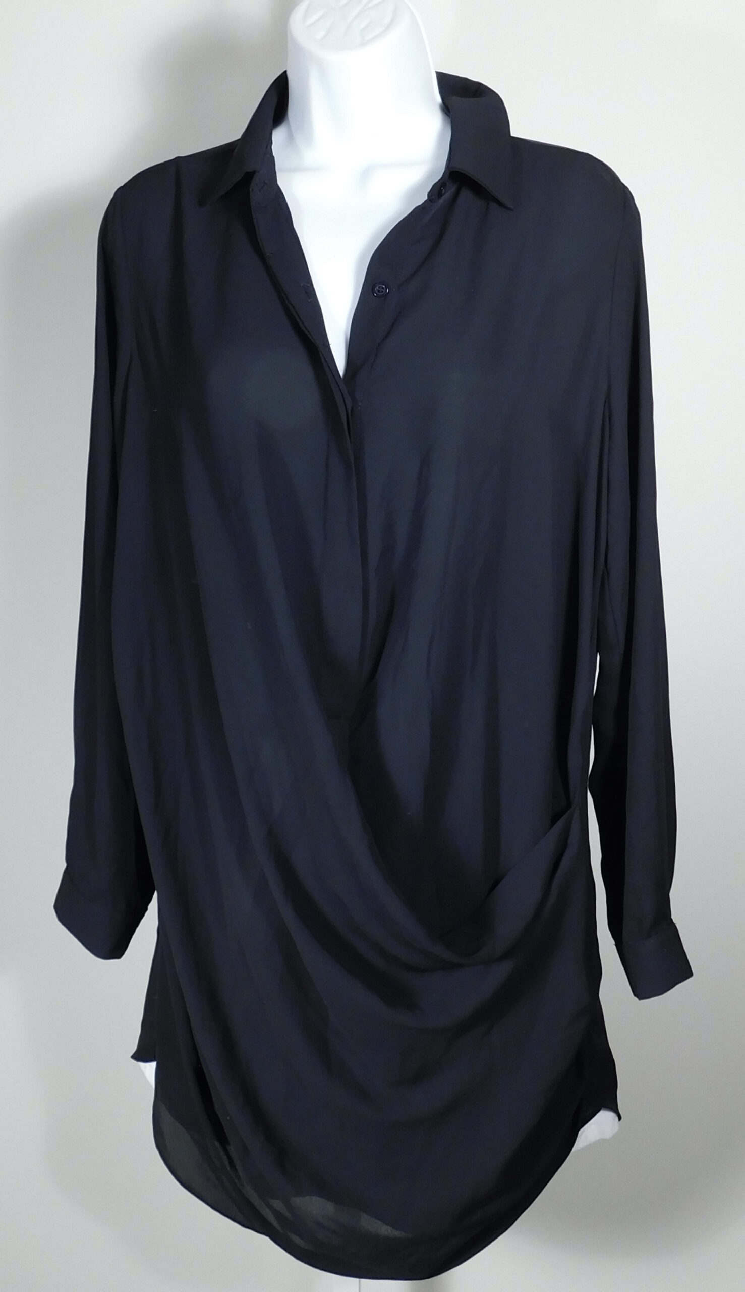 KRISS Women's Black Drape Button Front Mini Shift Dress Sz M ($216) - Image 4