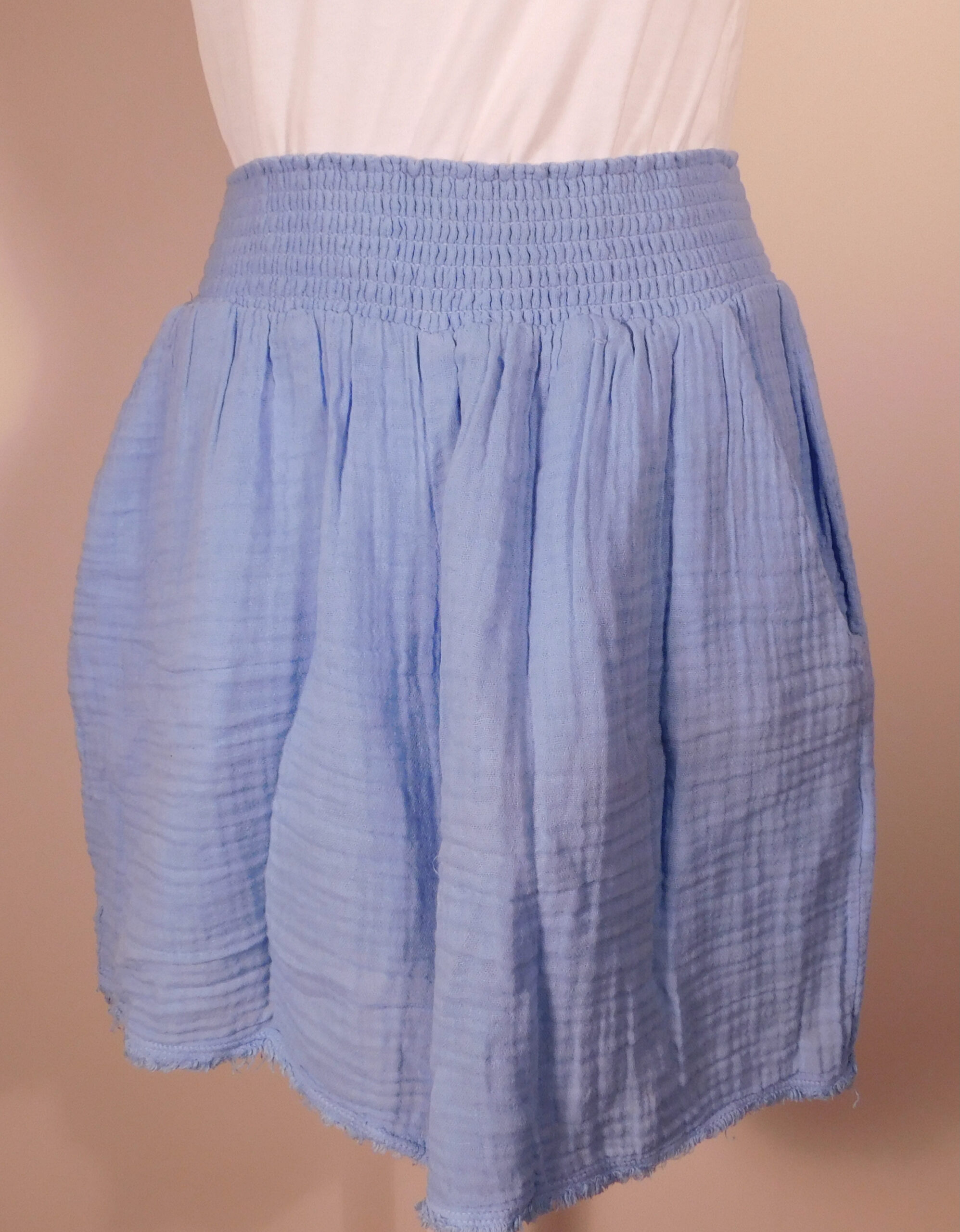 MICHAEL STARS LOS ANGELES Women's Blue Cotton Gauze Elastic Waist Flat Front Shorts Sz M ($108)