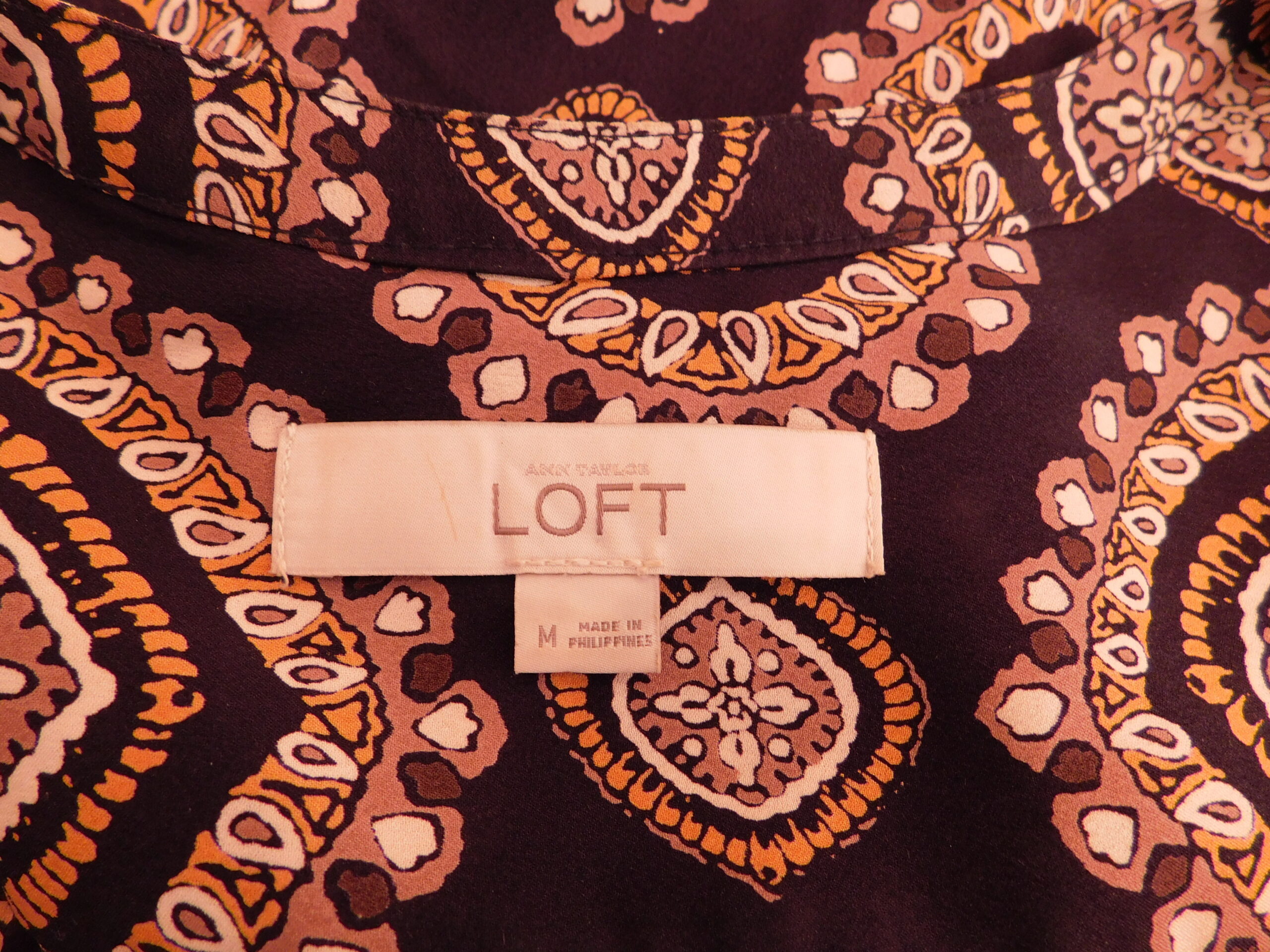 LOFT ANN TAYLOR Women's Black Print V-Neck Long Sleeve Drop Waist Dress Sz M - Image 6