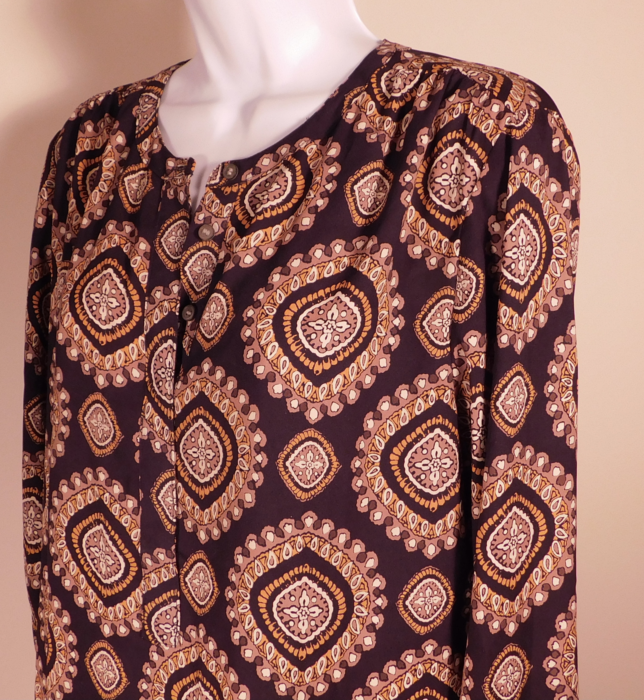 LOFT ANN TAYLOR Women's Black Print V-Neck Long Sleeve Drop Waist Dress Sz M - Image 3