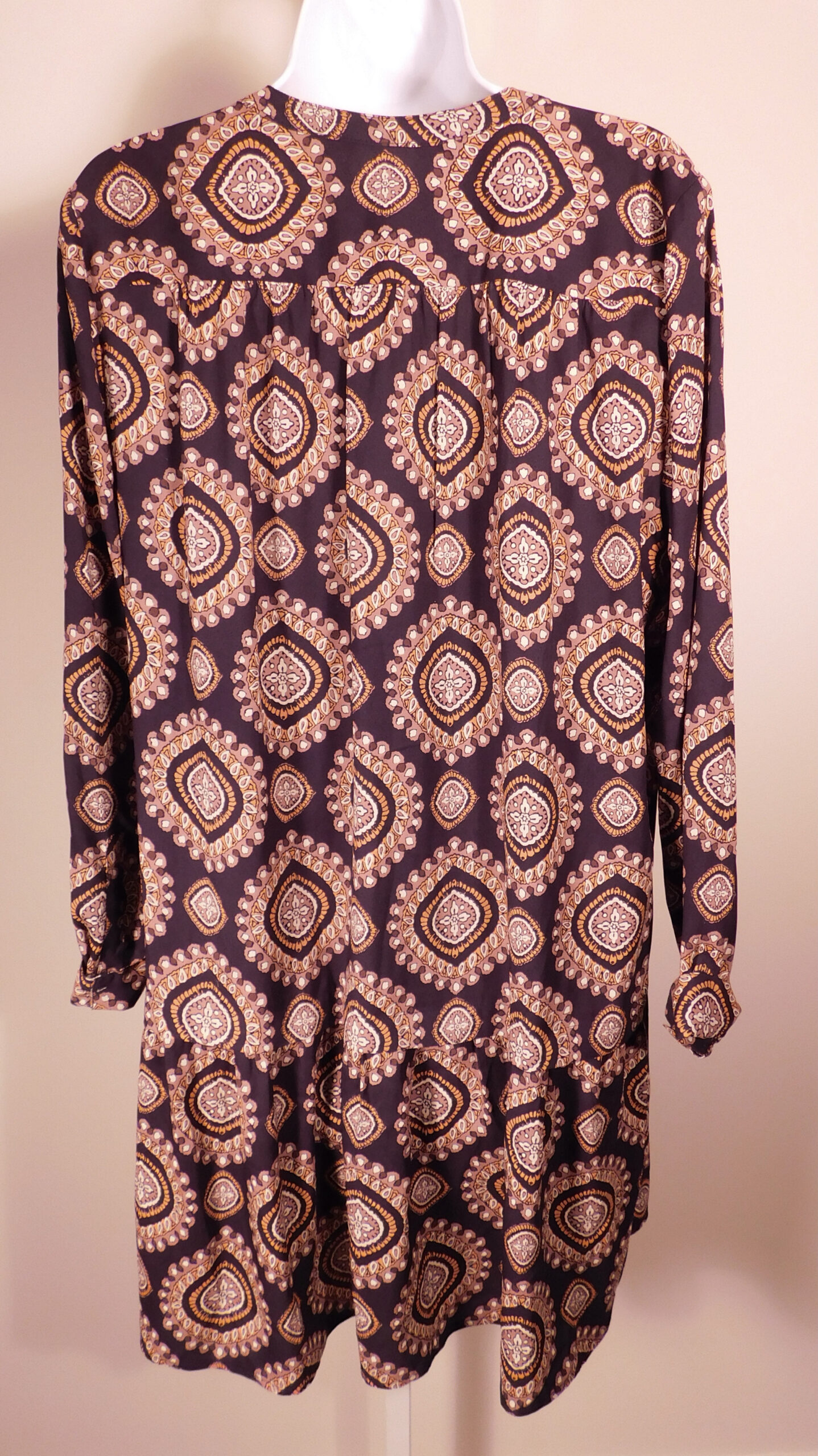 LOFT ANN TAYLOR Women's Black Print V-Neck Long Sleeve Drop Waist Dress Sz M - Image 5