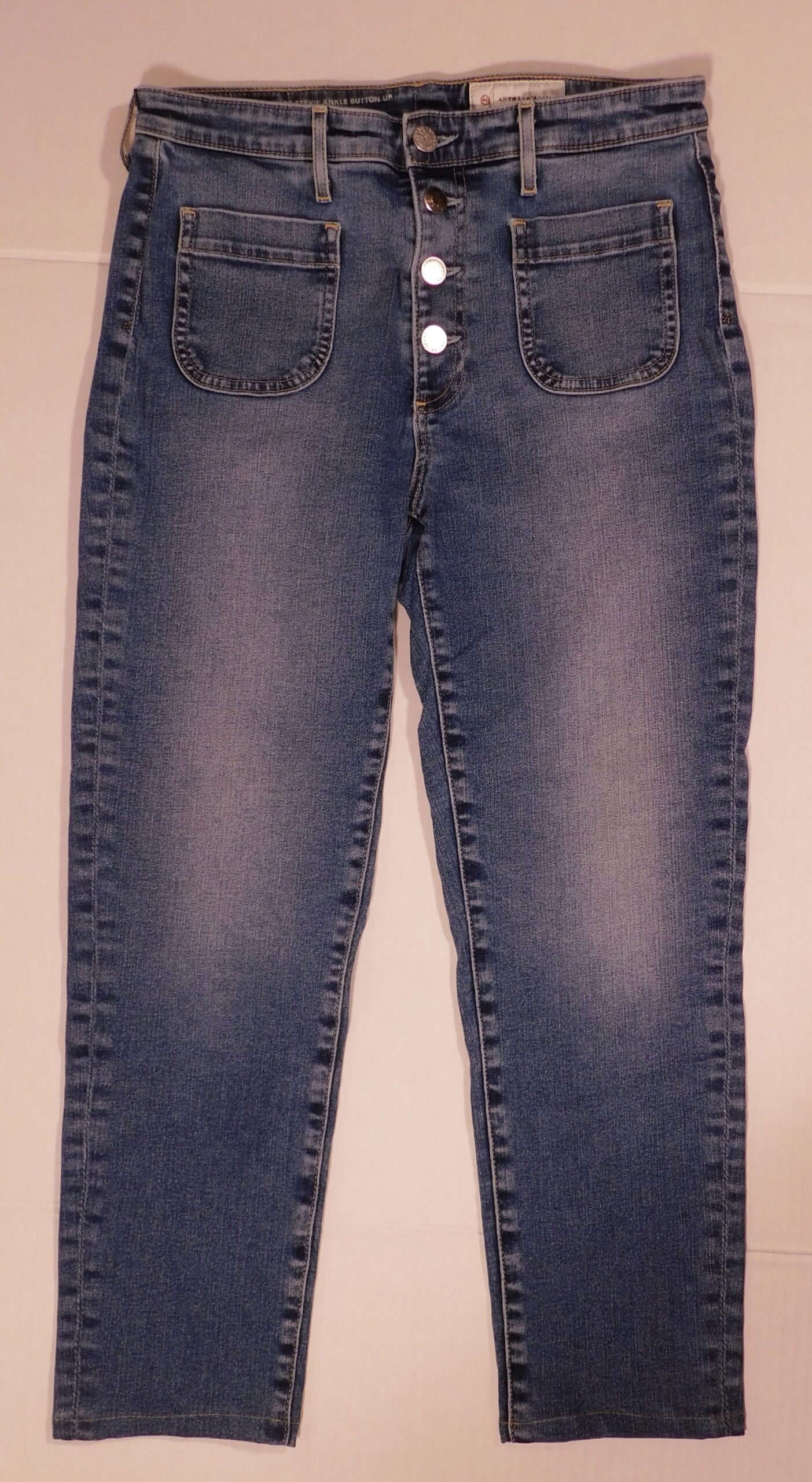 ADRIANO GOLDSCHMIED AG for ANTHROPOLOGIE Women's Medium Wash "PETITE VINTAGE STEVIE ANKLE BUTTON UP" Straight Ankle Jean Sz 29p - Image 3