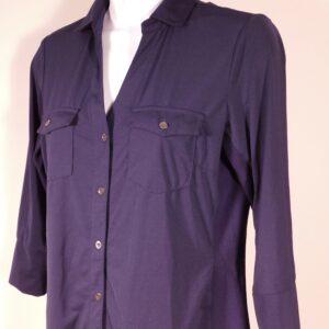 J MCLAUGHLIN Women's Navy Blue Contrast Ribbed Panel Button Front Brynn Lyford Jersey Shirt Blouse Sz S ($168)