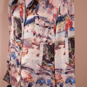 SHOW ME YOUR MUMU Women's Colorful Ski Graphic Button Front Satin Sleep Shirt  Sz S
