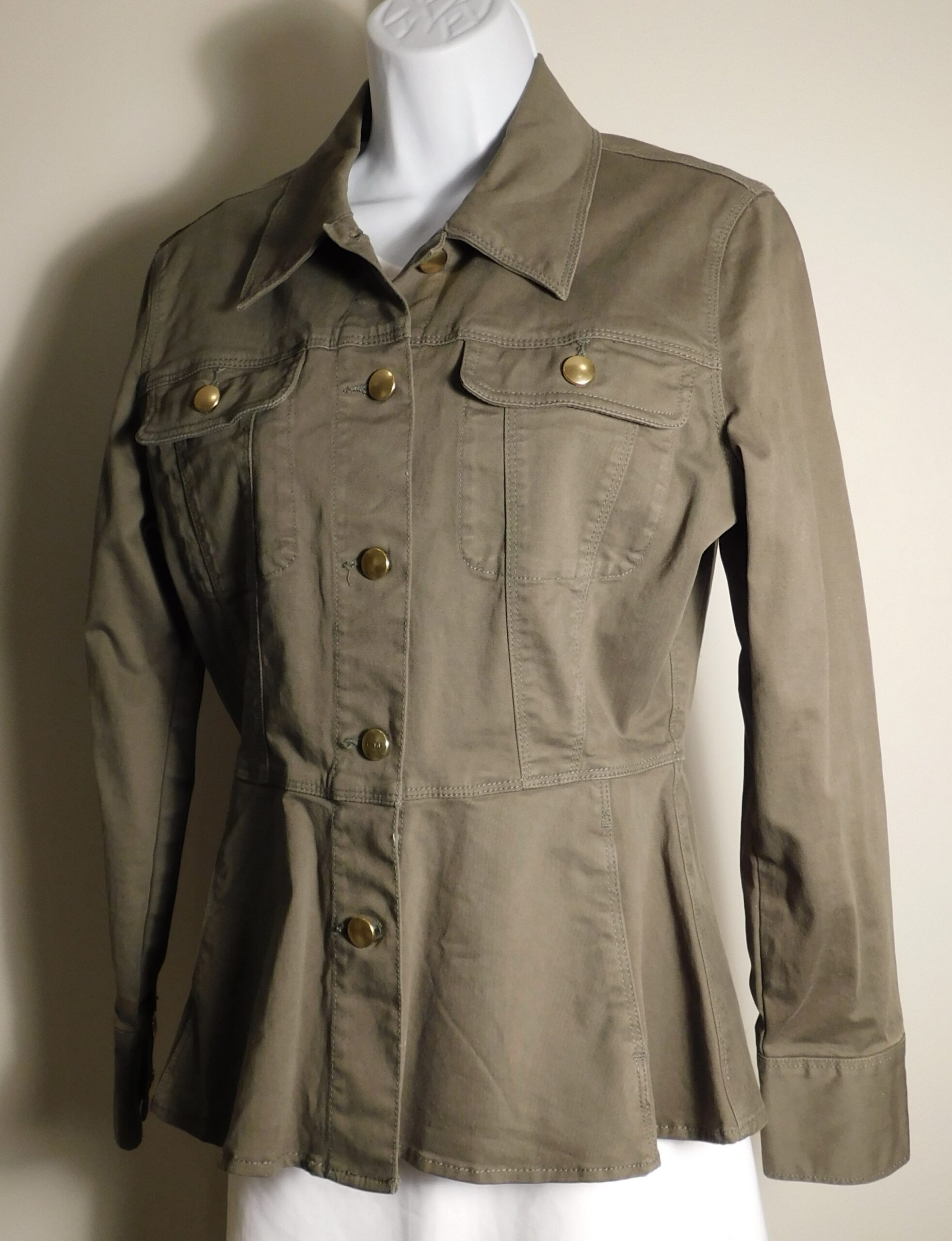 FRAME Women's Army Green Denim Button Front Peplum Jacket Sz M ($350)