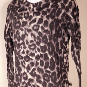 RACHEL ZOE Women's Gray Black Cheetah Print Scoop Neck Sweater Sz M