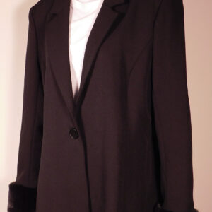 DANIELLE BERNSTEIN Women's Black Faux Fur Trim Single Button Jacket Blazer Sz M
