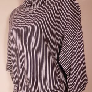 G. BY GOOP Women's Navy White Stripe Jj Ruffle-Trim 3/4 Sleeve Blouse Sz 4