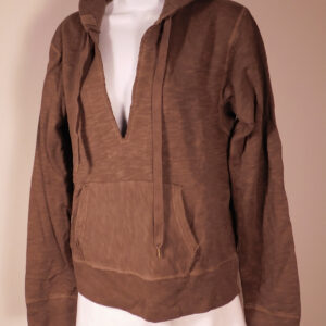 J CREW Women's Brown French Terry Cotton Hooded V-Neck Sweatshirt Blouse Sz L