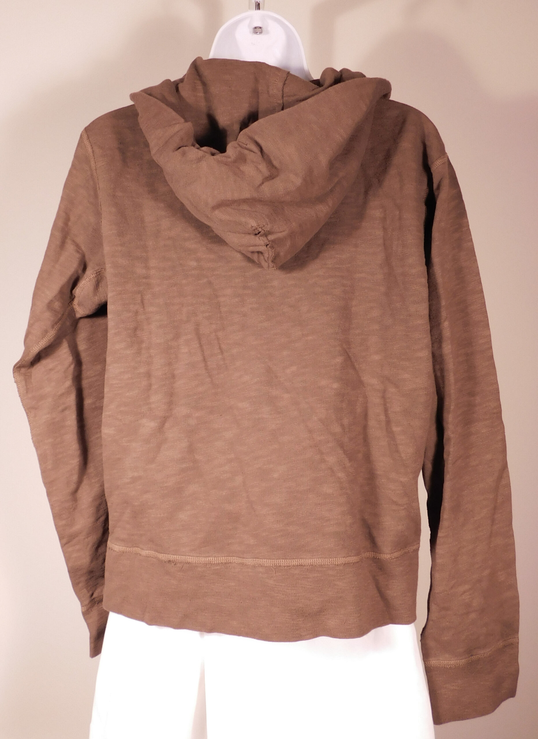 J CREW Women's Brown French Terry Cotton Hooded V-Neck Sweatshirt Blouse Sz L - Image 5