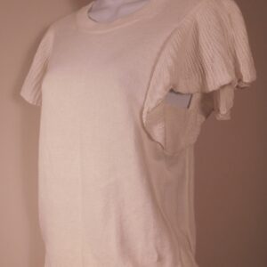 BROCHU WALKER Women's Ivory Cotton Linen Short Flutter Sleeve Sweater Sz S ($368)