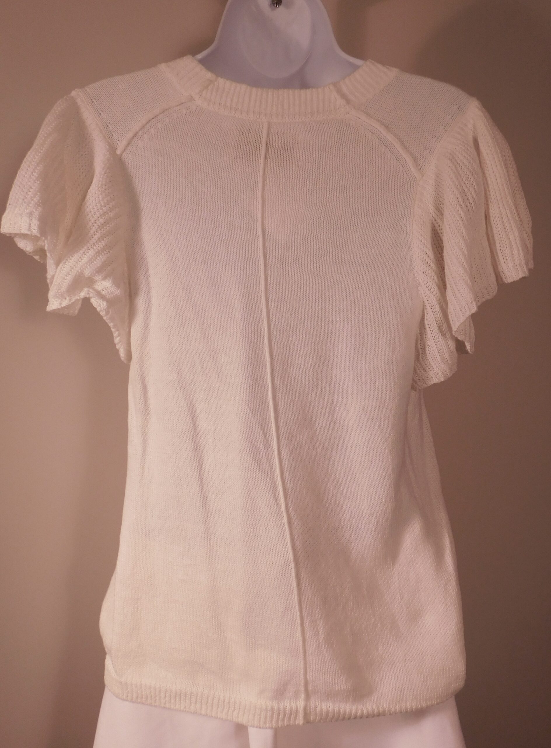 BROCHU WALKER Women's Ivory Cotton Linen Short Flutter Sleeve Sweater Sz S ($368) - Image 5