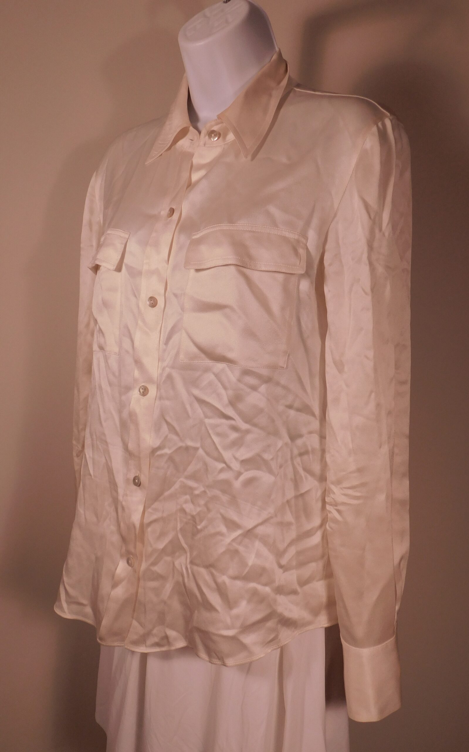 VINCE Women's Ivory Long Sleeve Button Front Silk Blouse Sz S