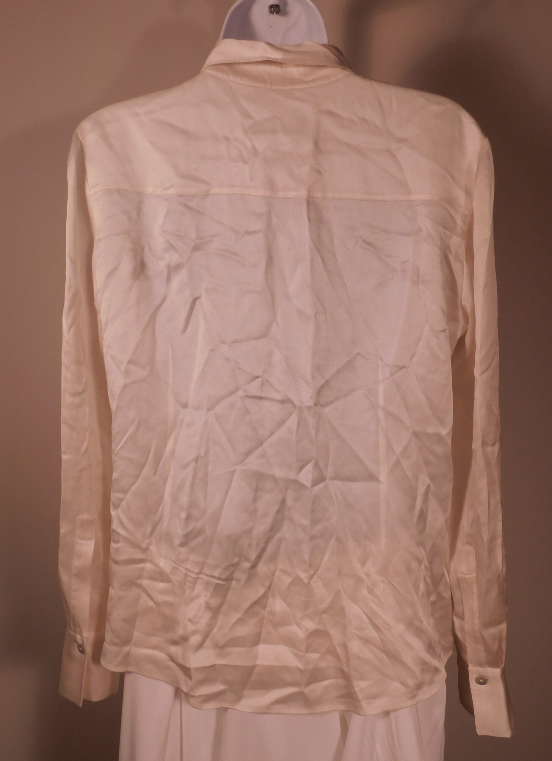 VINCE Women's Ivory Long Sleeve Button Front Silk Blouse Sz S - Image 5