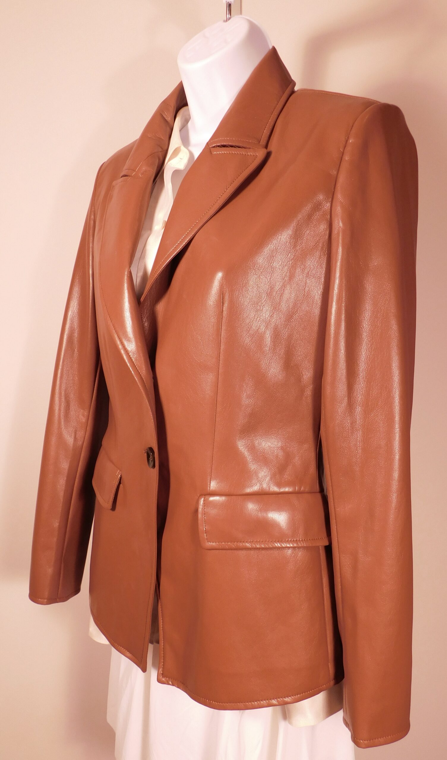 MARELLA Women's Tobacco Brown Sheel Leather 2 Button Blazer Sz 6 ($755)
