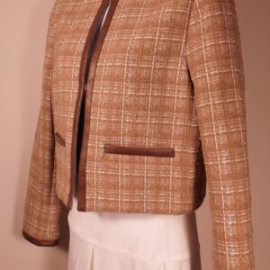 PINKO Women's Tan Tweed Faux Leather TrimJacket Blazer Sz 6 ($530)