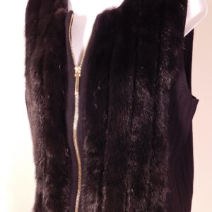 TORY BURCH Women's Black Fur Front Wool Knit Back Zip Front Vest Sz M